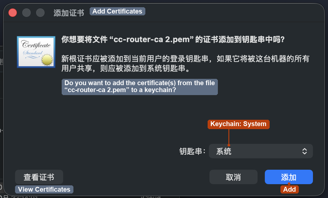 Add the certificate to Keychain Access